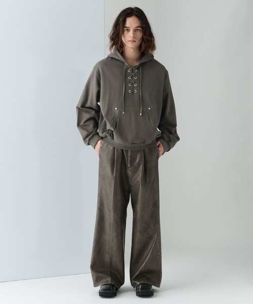ノーアイディー　テーラードさえ　ライダース　zara hareパーカー HARE パーカー レースアップデザインパーカー(HARE) メンズ