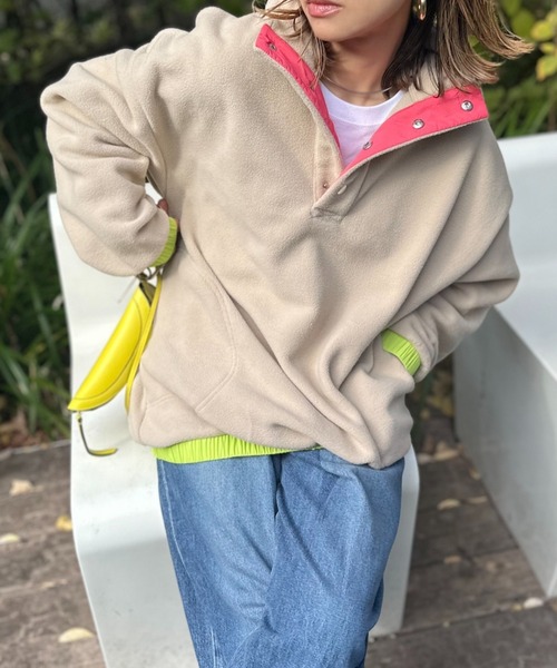 WAAC♡新品♡ WOMENS ボアフリース 長袖プルオーバー mi via loca トレーナー スウェット 配色フリースボア アノラックプル