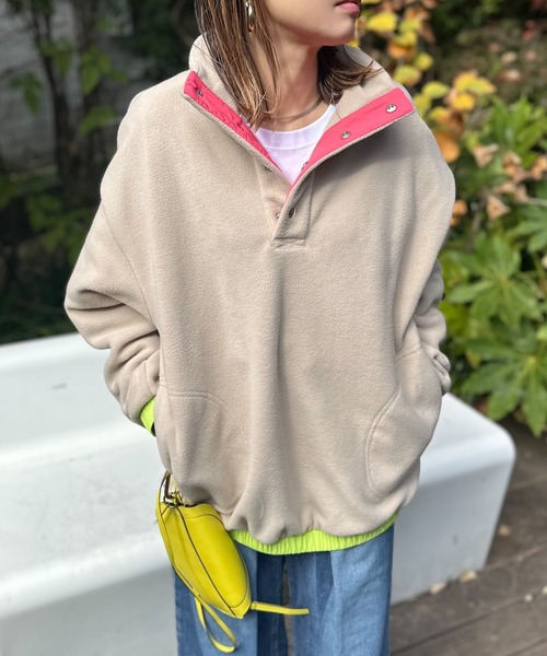 mi via loca トレーナー スウェット 配色フリースボア アノラックプル