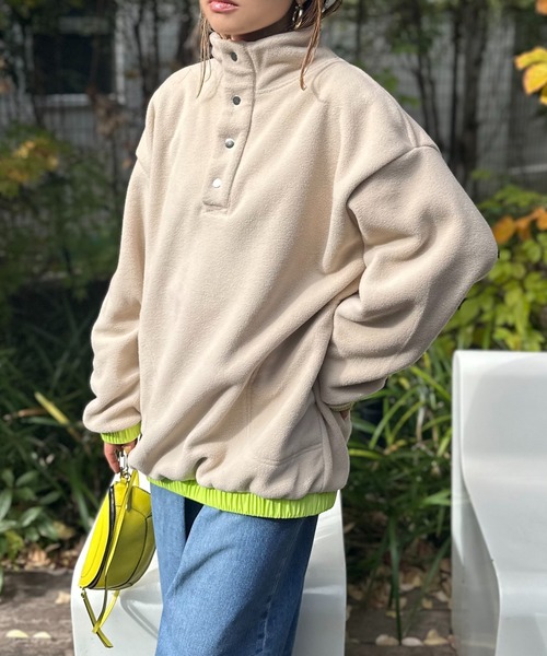 mi via loca トレーナー スウェット 配色フリースボア アノラックプル