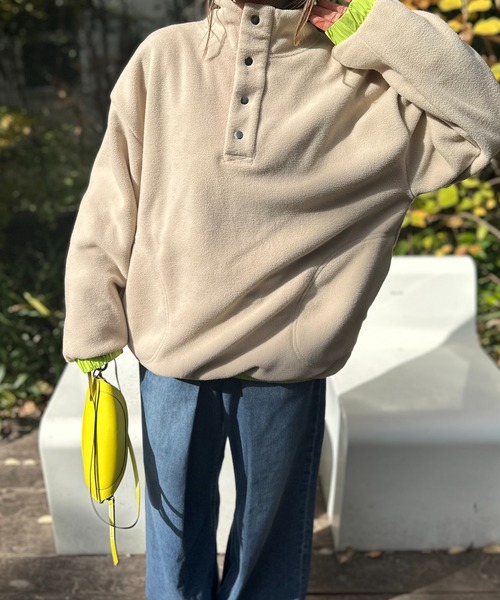 mi via loca トレーナー スウェット 配色フリースボア アノラックプル