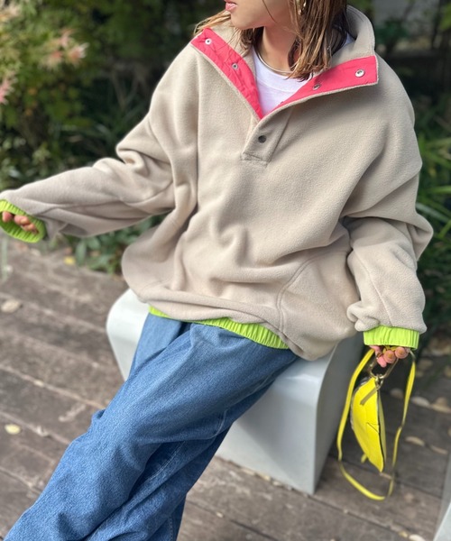 mi via loca トレーナー スウェット 配色フリースボア アノラックプル