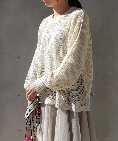 ニット セーター メッシュロゴニット レディース Te chichi TERRASSE ニット セーター メッシュロゴニット