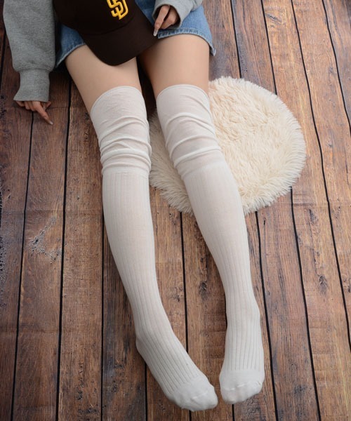 Mayree 靴下 「float」薄手 無地リブ ハイソックス/ニーハイソックス
