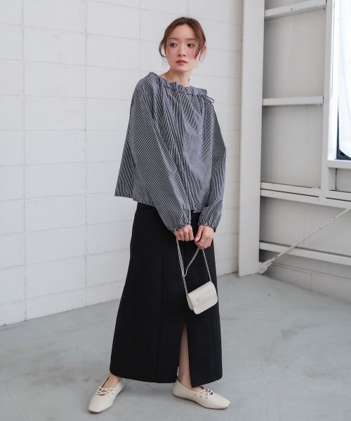 BAB ブラウス シャツ ストライプロープネックブラウス