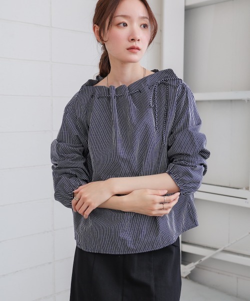 BAB（バブ） ブラウス シャツ ストライプロープネックブラウス