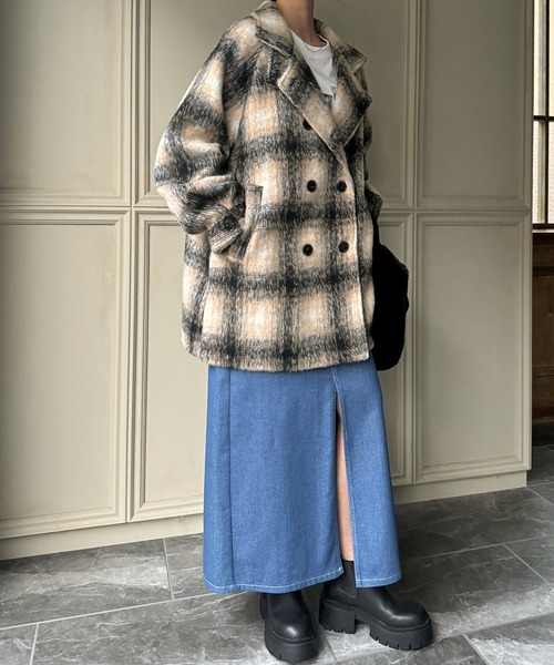 「JUNOAH」 ピーコート X-LARGE ブラック レディース_画像6