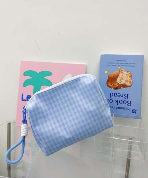 Pochi Pouch ポーチ Pouch/ストラップ付き ブルー ギンガム