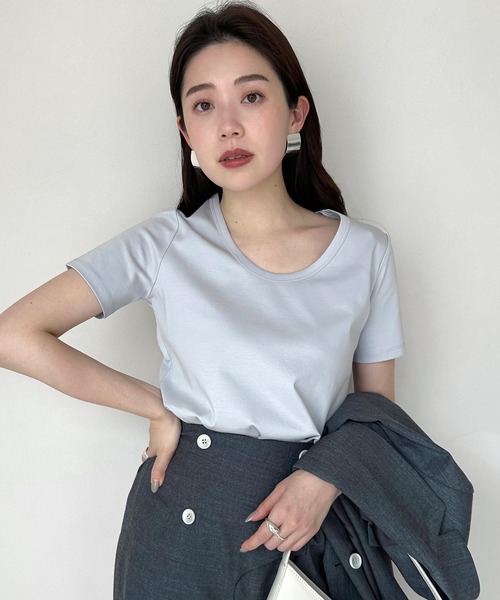 新品タグ付★anuans tシャツ シルクタッチコットンUネック シルクタッチコットンUネックT(S WHITE): トップスanuans