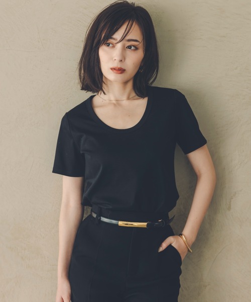 tシャツ シルクタッチコットンUネックT レディースの画像