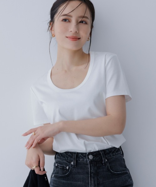 anuans（アニュアンス） tシャツ 半袖 シルクタッチコットンUネックT