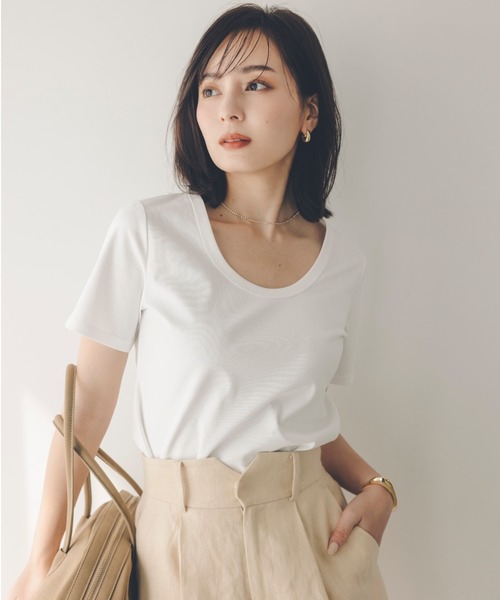 anuans tシャツ シルクタッチコットンUネックT レディース anuans tシャツ シルクタッチコットンUネックT レディース