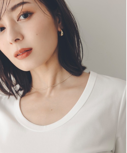 tシャツ シルクタッチコットンUネックT レディースの画像