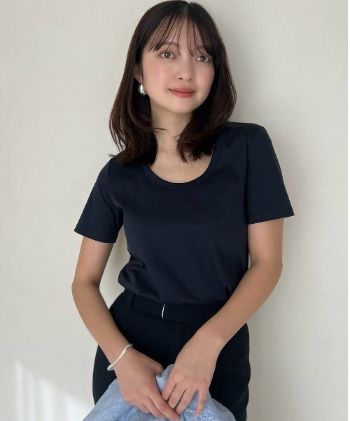 anuans tシャツ シルクタッチコットンUネックT レディース