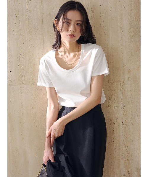 tシャツ シルクタッチコットンUネックT レディースの画像