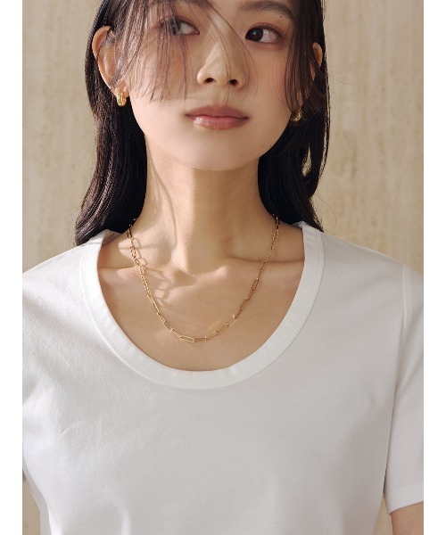 tシャツ シルクタッチコットンUネックT レディースの画像