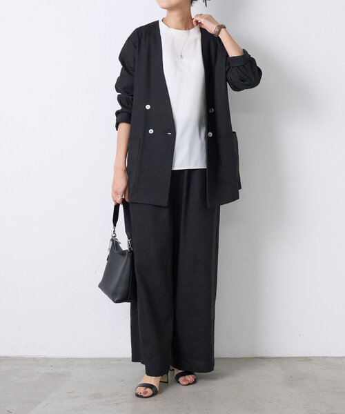 未使用タグ付 2025SS BEARDSLEY ウエストリブリネンパンツ 黒 ビアズリー BEARDSLEY ウエストリブリネンパンツ （black） -靴
