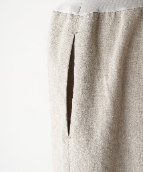 ビアズリー／ウエストリブ コットンリネンパンツ アイボリーホワイト ワイドパンツ ビアズリー／ウエストリブ コットンリネンパンツ アイボリー