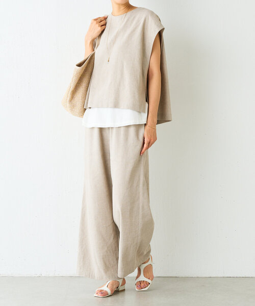 BEARDSLEY パンツ ウエストリブリネンパンツ レディース