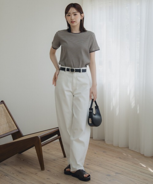 tシャツ 高身長　リブボーダーセットアップ（Ｔシャツ＋スカート）（トールサイズ）Essenave レディース slattgir tシャツ 高身長 リブボーダーセットアップ（Tシャツ＋