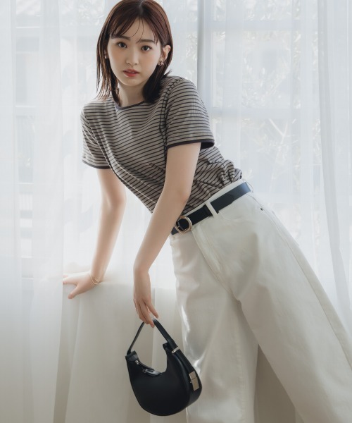 tシャツ 高身長　リブボーダーセットアップ（Ｔシャツ＋スカート）（トールサイズ）Essenave レディース slattgir tシャツ 高身長 リブボーダーセットアップ（Tシャツ＋