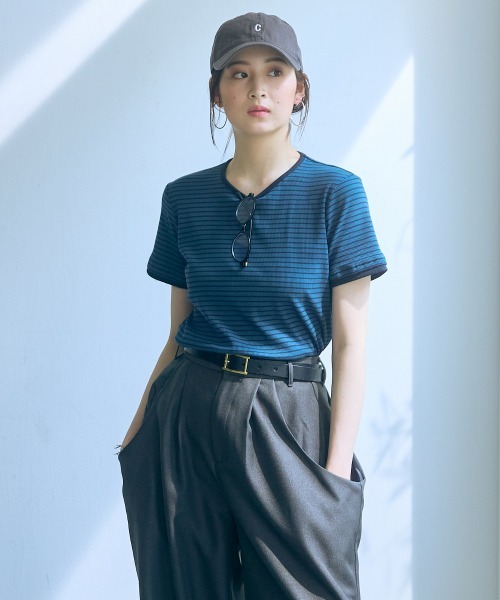 slattgir tシャツ 高身長 リブボーダーセットアップ（Tシャツ＋