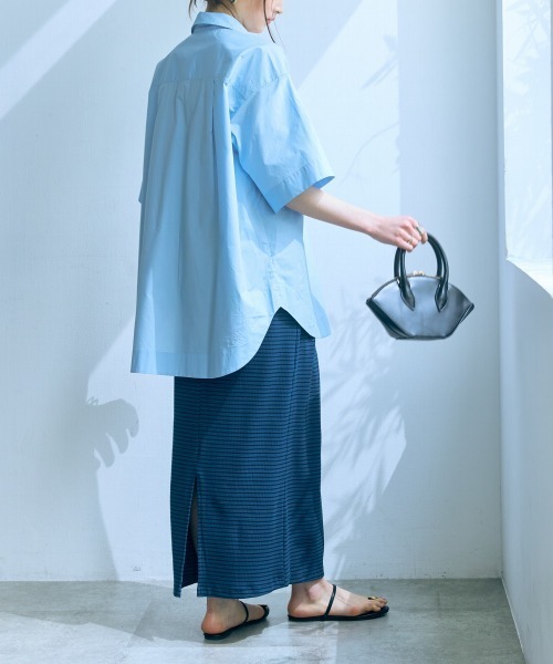 tシャツ 高身長　リブボーダーセットアップ（Ｔシャツ＋スカート）（トールサイズ）Essenave レディース slattgir tシャツ 高身長 リブボーダーセットアップ（Tシャツ＋