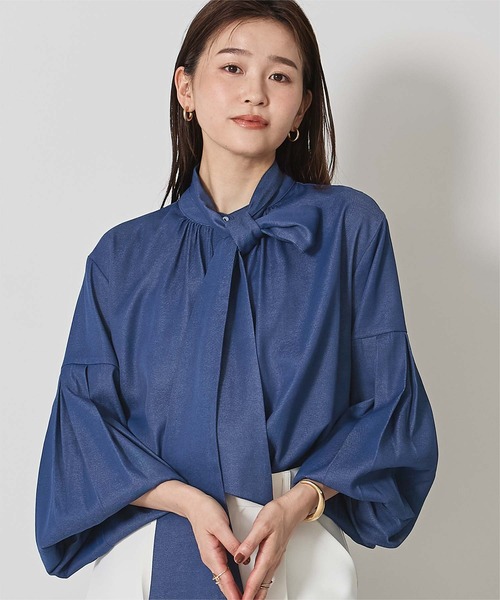 ブラウス シャツ デニムボウタイブラウス レディース