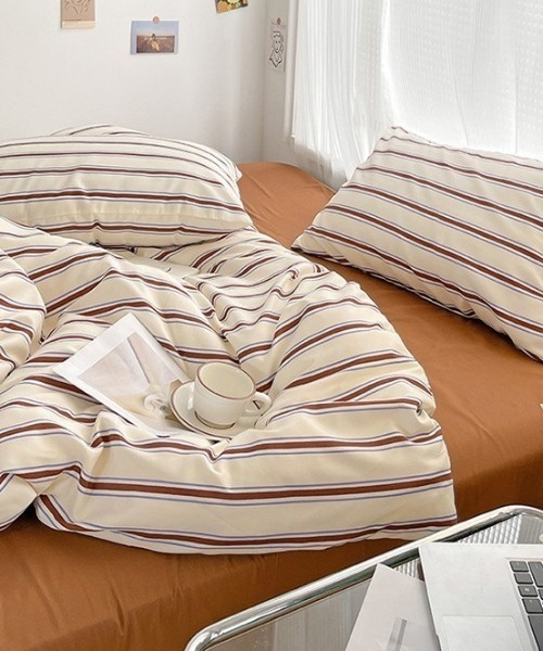 pyornim（ピョルニム） ベッド 寝具 マルチストライプベッドカバー4点