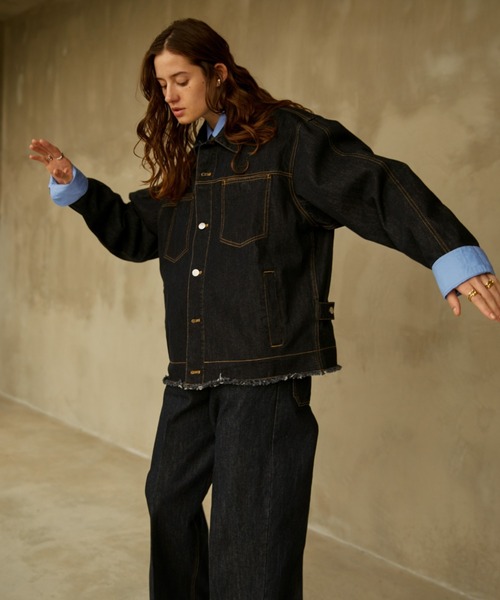 ジャケット・アウター soerte denim setup soerte デニムジャケット gジャン Distressed cut-off denim