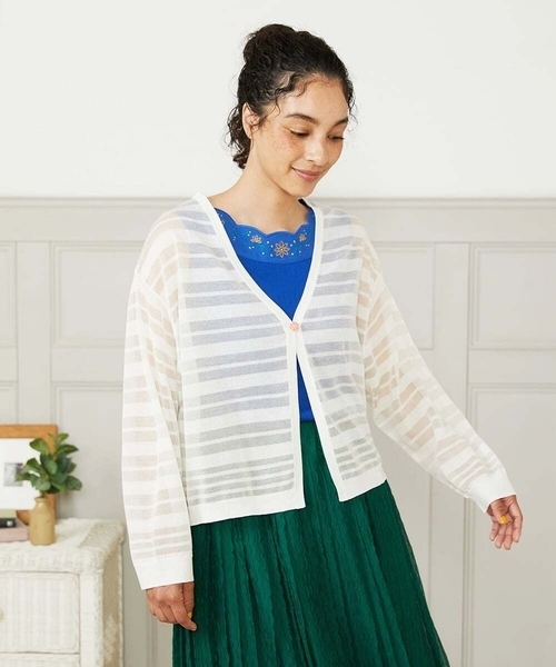 カーディガン Brisa シアーボーダーカーディガン レディース