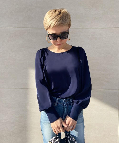 「JENNE」 長袖ブラウス MEDIUM ネイビー レディース