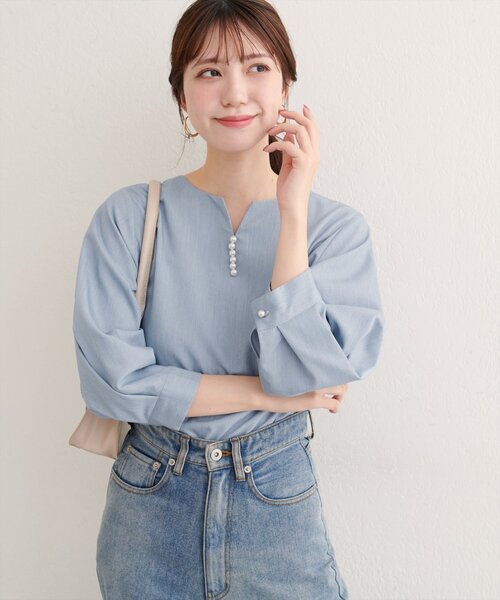 natural couture ブラウス シャツ 「WEB限定」パール付きスキッパー