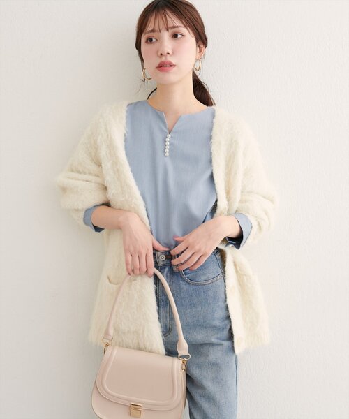 natural couture ブラウス シャツ 「WEB限定」パール付きスキッパー
