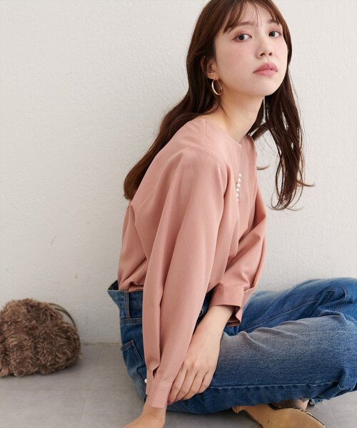 natural couture ブラウス シャツ 「WEB限定」パール付きスキッパー
