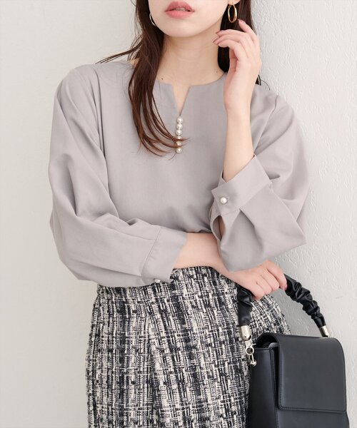 natural couture ブラウス シャツ 「WEB限定」パール付きスキッパー