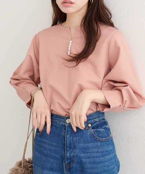 natural couture ブラウス シャツ 「WEB限定」パール付きスキッパー