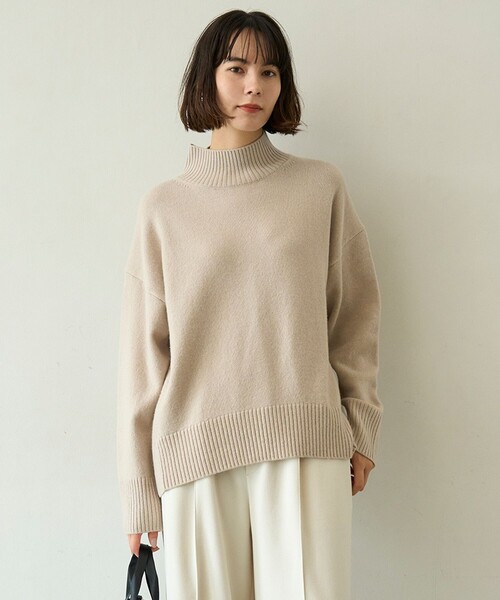 【美品】  tunica / チュニカ | 2020AW | ウール モヘヤ ハイネック ニット セーター | F | チャコール/ホワイト | レディース SHIPS（シップス） ニット セーター 「手洗い可能」7G ウール カシミヤ