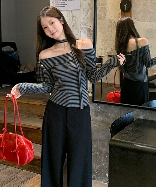 gossip!ロサンゼルス tシャツ 「Y2Kガーリー」レトロボーダー柄オフ