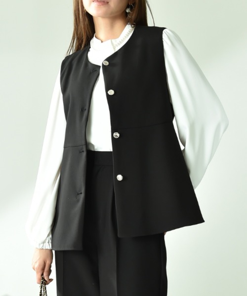 ルフィル ダブルクロスペプラムジレ ブラック LE PHIL（ル フィル） tシャツ ダブルクロスペプラムジレ レディース