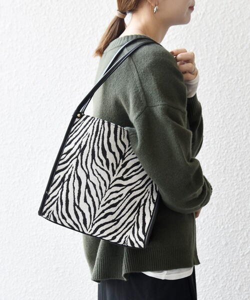 SHIPS any トートバッグ any: レオパード ゼブラ スクエア トート