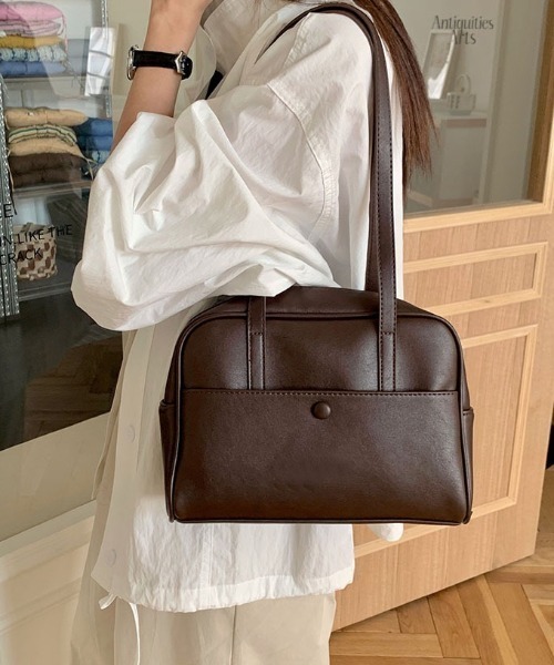 ボストンバッグ フロントポケットロングハンドルボストンバッグ