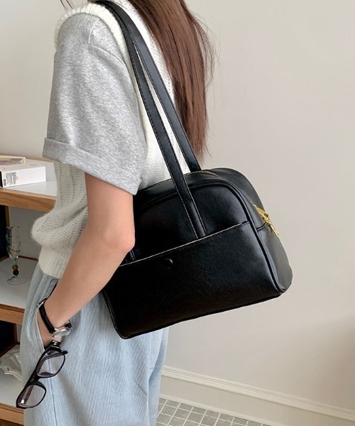 ボストンバッグ フロントポケットロングハンドルボストンバッグ