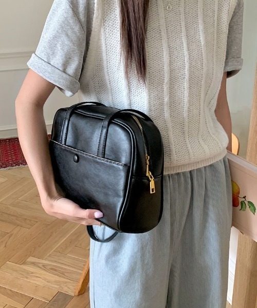 ボストンバッグ フロントポケットロングハンドルボストンバッグ