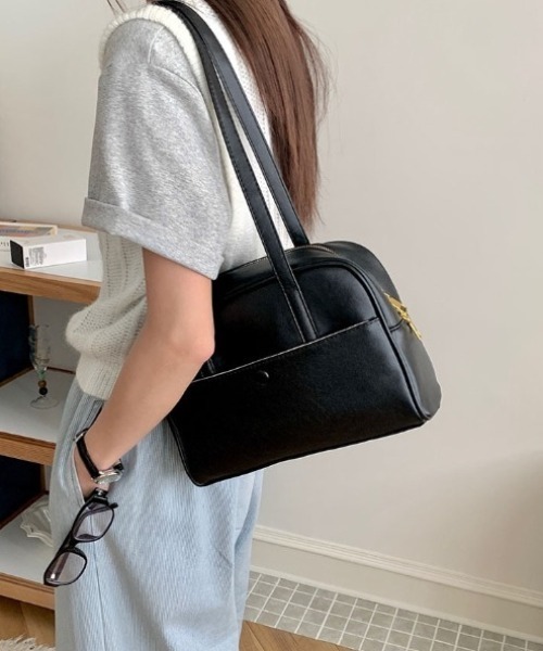 ボストンバッグ フロントポケットロングハンドルボストンバッグ