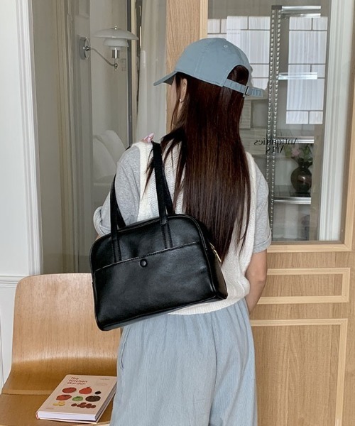 ボストンバッグ フロントポケットロングハンドルボストンバッグ