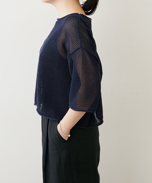 「Whim Gazette」 7分袖ニット FREE ネイビー レディース_画像4