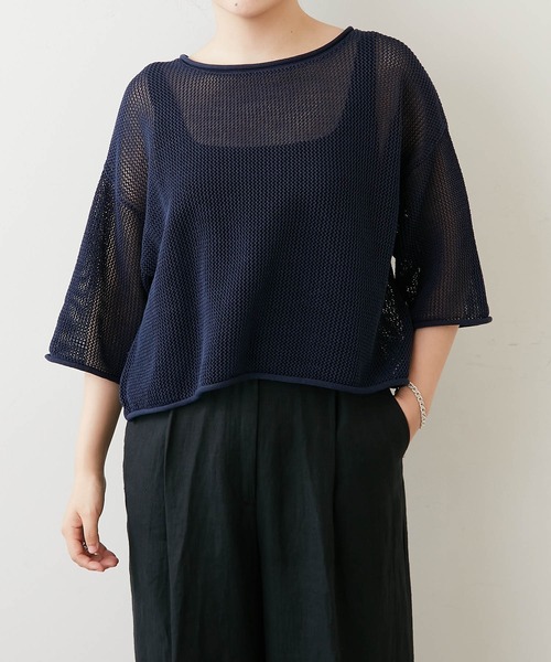 「Whim Gazette」 7分袖ニット FREE ネイビー レディース_画像5