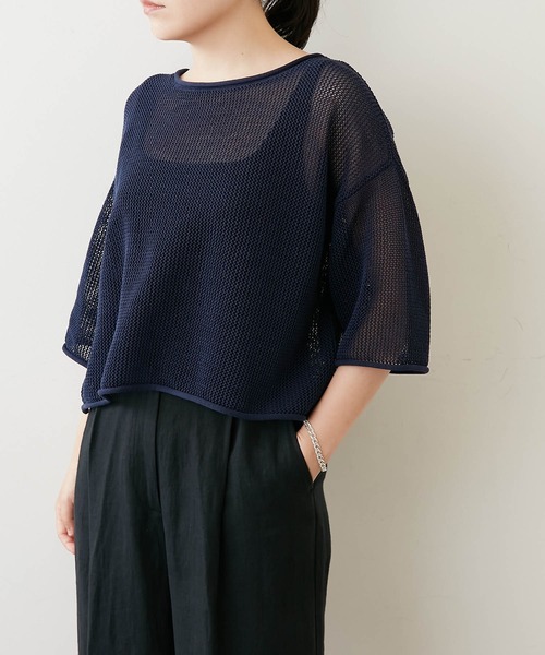 「Whim Gazette」 7分袖ニット FREE ネイビー レディース_画像6