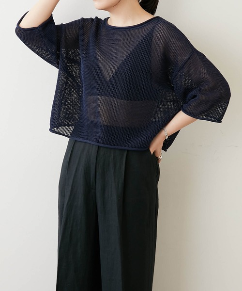 「Whim Gazette」 7分袖ニット FREE ネイビー レディース_画像7